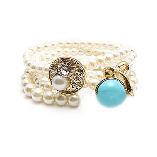 Womens Pearl Layered Bow Bracelet