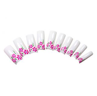 70PCS White French Plastic Nail Art Tips with Rose Flowers