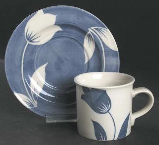 Savoir Vivre Serenade Flat Cup & Saucer Set, Fine China Dinnerware   Light Blue