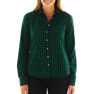 Brushed Twill Flannel Plaid Long Sleeve Shirt, Green