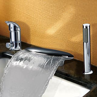 Contemporary Widespread Waterfall Two Handles Tub Faucet With Handshower(Chrome Finish)