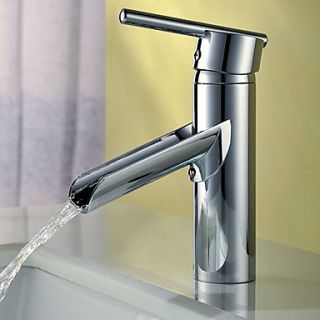 Chrome Finish Contemporary Solid Brass Single Handle Waterfall Bathroom Sink Faucet