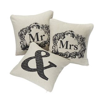 Set of 3 Love Couples Cotton/Linen Decorative Pillow Cover