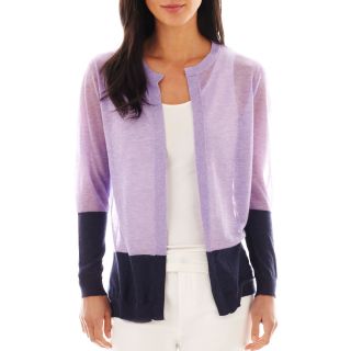 LIZ CLAIBORNE Long Sleeve Colorblock Cardigan Sweater, Shy Lavender, Womens