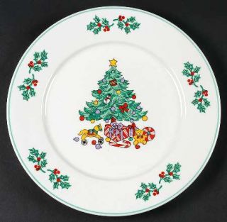 Gibson Designs Holly Tree Dinner Plate, Fine China Dinnerware   Green Band, Holl