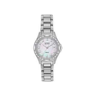 Citizen Eco Drive Womens Silver Tone Diamond Accent Mother of Pearl Watch