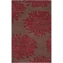 Hand tufted Contemporary Brown/burgundy Floral Aliso New Zealand Wool Abstract Rug (8 X 11)
