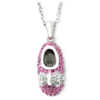 Sterling Silver Pink Crystal Baby Shoe Pendant, Womens