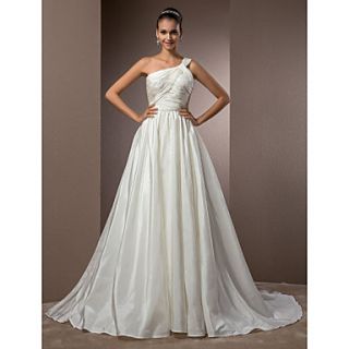A line/Princess One Shoulder Court Train Taffeta Wedding Dress