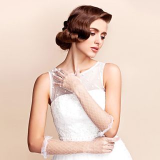 Lace/ Voile Fingertips Elbow Length Wedding Bridal Gloves
