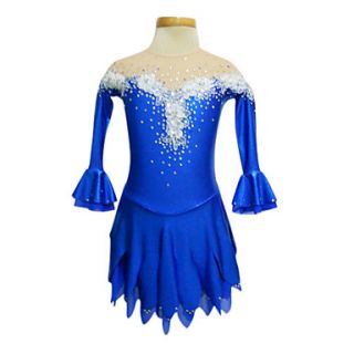 Dumb Light Spandex Elasticated Ｎet Lace Flowers Strapless Figure Skating Clothing Royal Blue