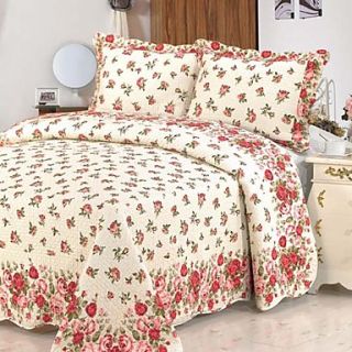 3 Piece Country Floral Washed Cotton Quilt Set