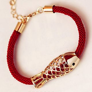 Womens Lucky Carved Fish Red Rope Bracelet