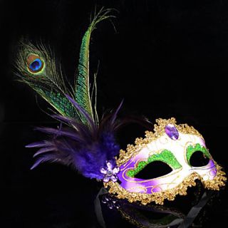 Peacock Feather and Eye Shadow Purple PVC Holiday Half face Mask