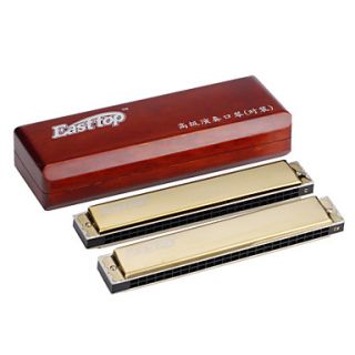 EASSTTOP   (T24 9) 24 Holes Tremolo Harmonica with Wooden Box (2 Keys Pack)