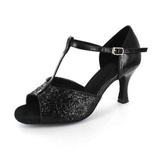 Customized Womens Sparkling Glitter T Strap Latin / Ballroom Dance Shoes With Buckle(More Colors)