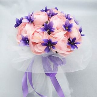 Pretty Round Shape Satin With Ribbon Wedding Bridal Bouquet