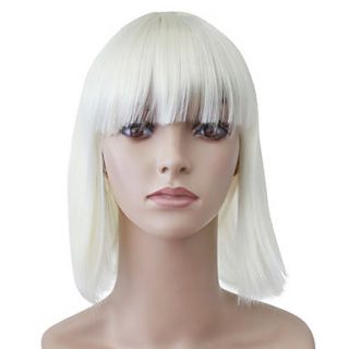 Capless Medium White Straight High Quality Synthetic Japanese Kanekalon Wigs