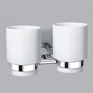 Chrome Finish Contemporary Style Brass Wall Mounted Double Cup Toothbrush Holder