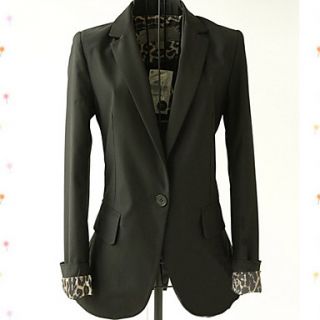Womens Solid Color Slim Blazer with Leopard Detail