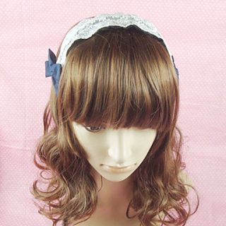Handmade White and Ink Blue Lace Princess Lolita Headband with Bow
