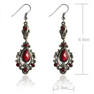Vintage Antique Silver Pendant Earrings(Red)