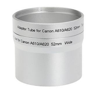 52mm Lens and Filter Adaptor Tube for Canon A610 A620 Tele Silver
