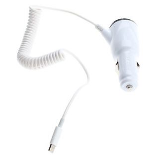 Car Cigarette Powered Charger with Lightning USB Retractable Cable for iPhone 5
