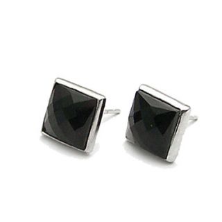 Simple 925 Sterling Silver Black Agate Cube Stud Earrings