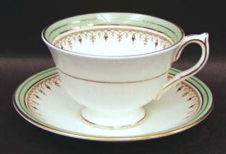 John Aynsley Lincoln Green Footed Cup & Saucer Set, Fine China Dinnerware   Gree
