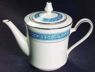 Noritake Pontchartrain Teapot & Lid, Fine China Dinnerware   White/Blue Flower &