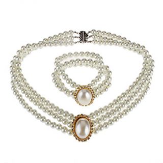 Oval Pearl Bracelet Necklace Set