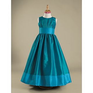 A line Jewel Floor length Taffeta Junior Bridesmaid Dress