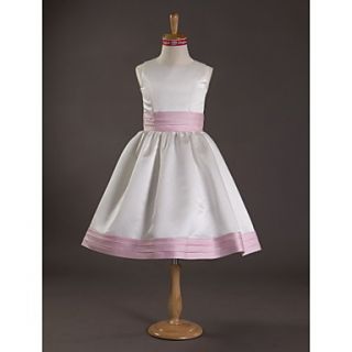 A line Jewel Knee length Satin Junior Bridesmaid Dress