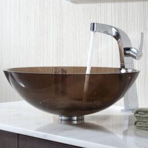 Kraus C GV 103 12mm 15100CH Exquisite Typhon Clear Brown Glass Vessel Sink and T