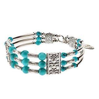 Folk Style Blue Beads Totem Pattern Silver Plating Bracelace