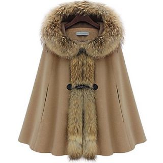 Womens Cashmere Blends Cloak with Raccoon Fur Embellishment