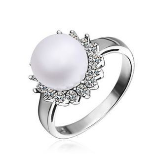 Charming Platinum Plated with Cubic Zirconia Pearl Ring