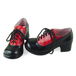 Handmade Black and Red PU Leather 4.5cm High Heel Noble Academy School Lolita Shoes