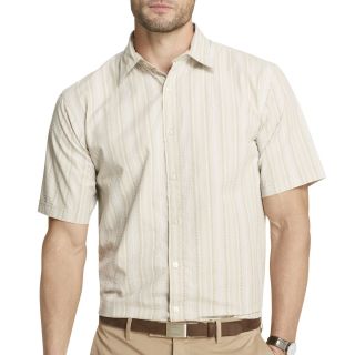Van Heusen Short Sleeve Textured Stripe Shirt, Khaki Stripe, Mens