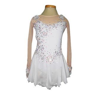 Dumb Light Spandex Elasticated Ｎet Lace Flowers Figure Skating Clothing White