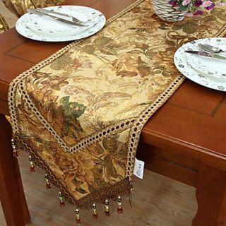 Traditional Polyester Print Gold Floral Table Runners
