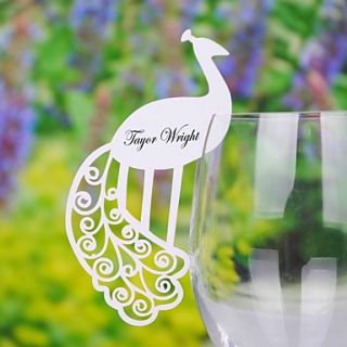 Pretty Peacock Place Card For Wine Galss (Set of 12)