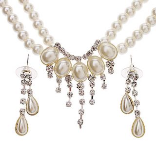 The Semi Circular Arc Pearl Earrings Necklace Jewelry Set