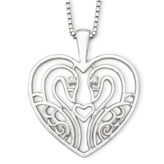 Precious Moments Sterling Silver With Diamond Accent Swans Heart Pendant, Womens