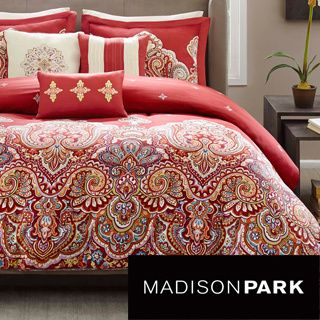 Madison Park Ralston Red Jacquard Cotton 6 piece Duvet Cover Set