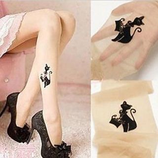 Pompous Black Cat Flesh Colored Sweet Lolita Stockings