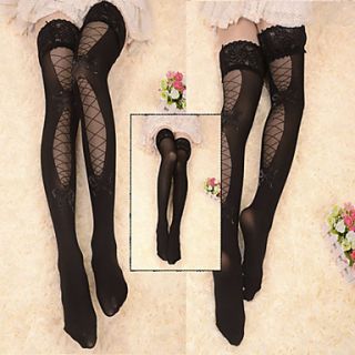 Black Lace and Ribbon Hollowed Velvet Gothic Lolita Over Knee Socks