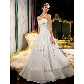 Sheath/Column Strapless Floor length Chiffon Wedding Dress (632814)
