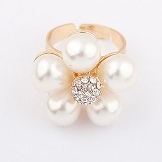 Gold Plated Alloy Pearl Flower Pattern Ring